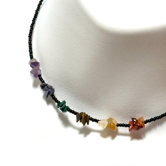 2/$20, Genuine Rainbow Multicolor Gemstone Beaded Short Choker Necklace - Picture 1 of 9